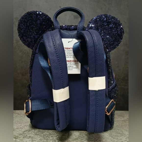 Disney Loungefly Cruise Line Minnie Mouse Navy Blue Sequin Backpack NWT - Picture 4 of 9